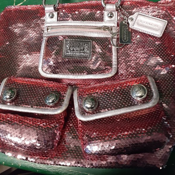 #13838 PINK COACH POPPY SEQUIN PURSE XL/SUPER RARE - Picture 1 of 7